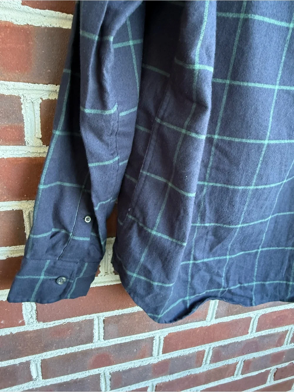 J. Crew Men’s Navy Blue Green Windowpane Plaid Flannel Long Sleeve Shirt Small